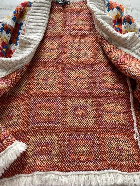 Simons Multicolor Knit Cardigan with Fringe Trim - Picture 3 of 6